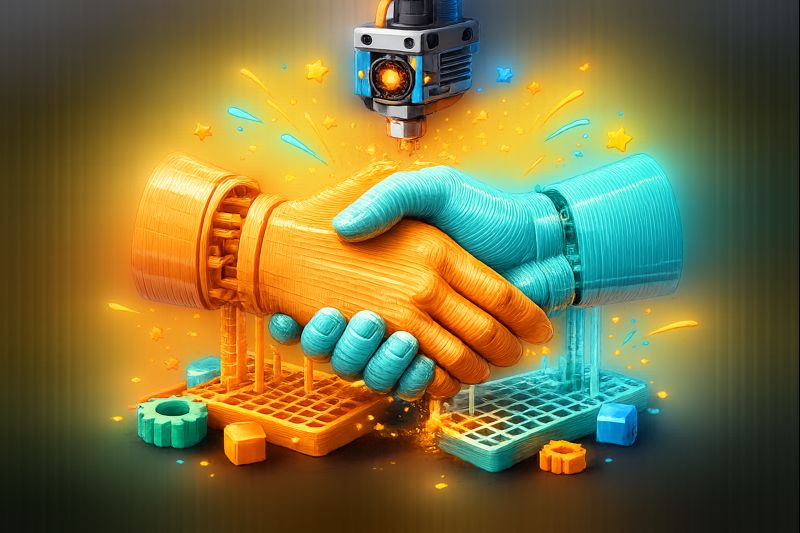 A handshake 3D print ready for finishing