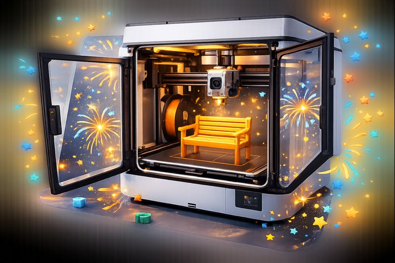 Close-up of a 3D printer in motion